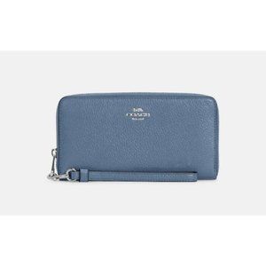 NWT Coach C4451 Long Zip Around Wallet in Refine Pebble Leather Indigo $298